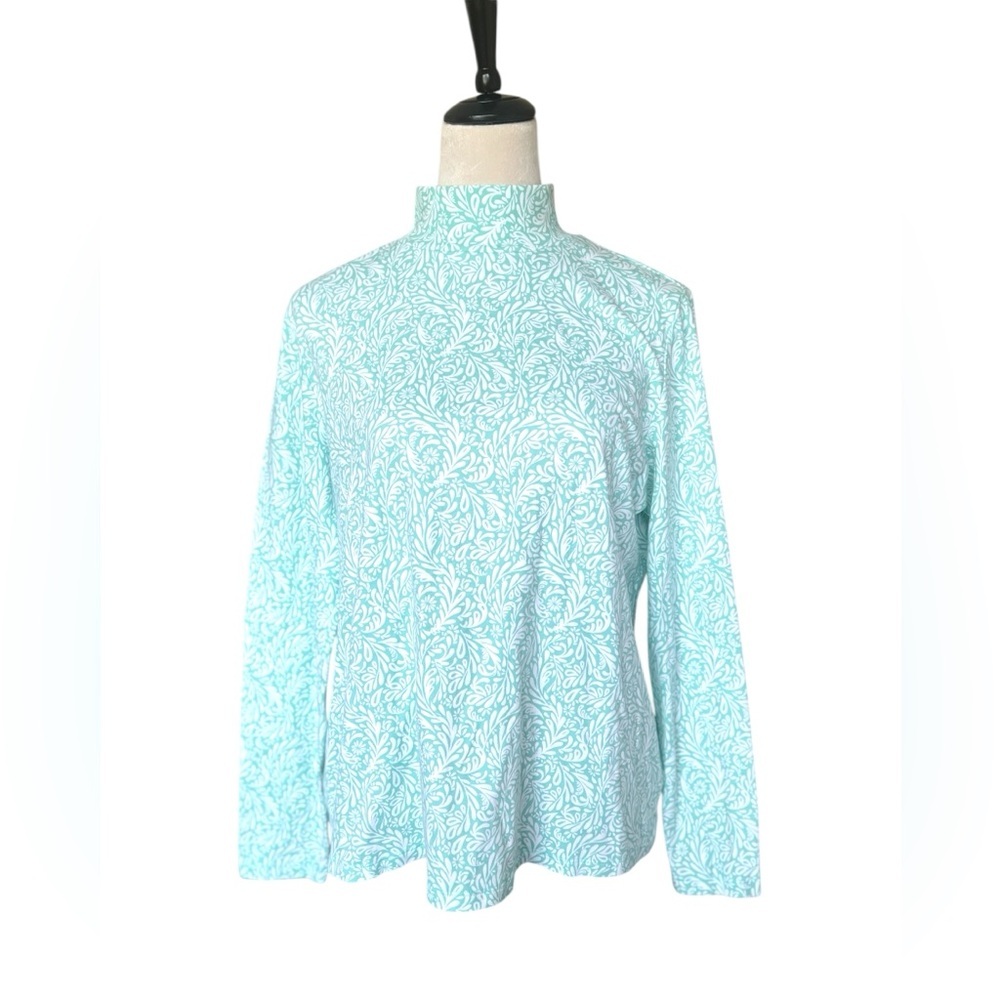 Croft & Barrow Green Boxy Long Sleeve Blouse with Mandarin Collar